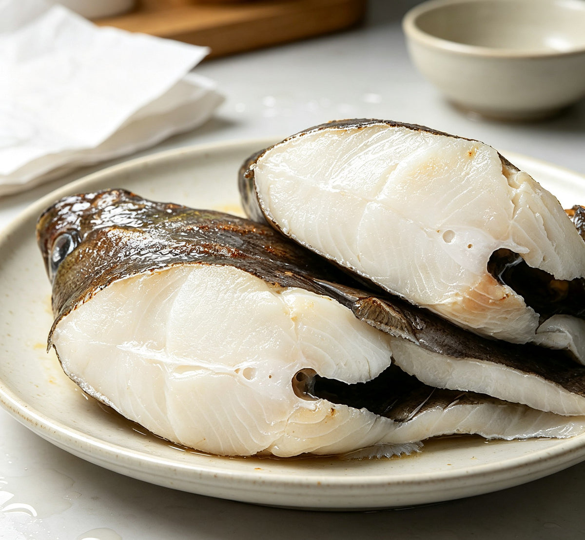 Fresh flounder steaks on a plate