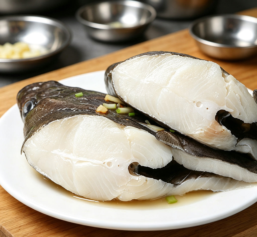 Fresh flounder steaks on a plate