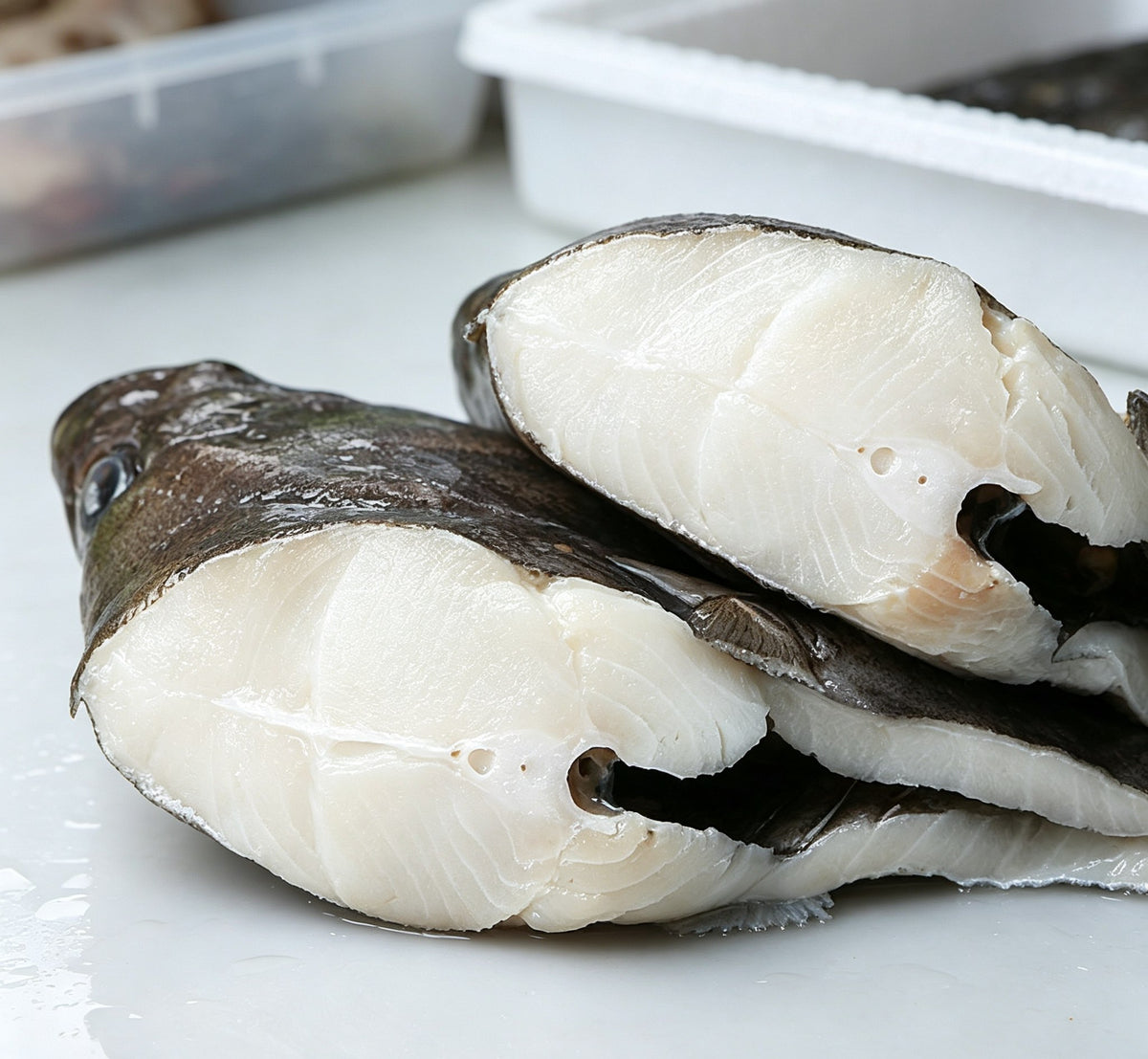 Fresh flounder steaks on a plate