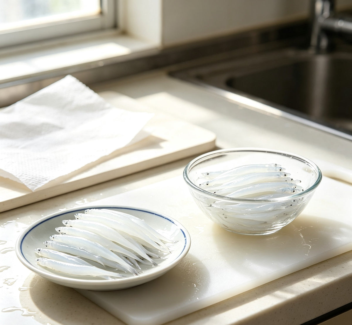 Fresh silver fish on a white plate