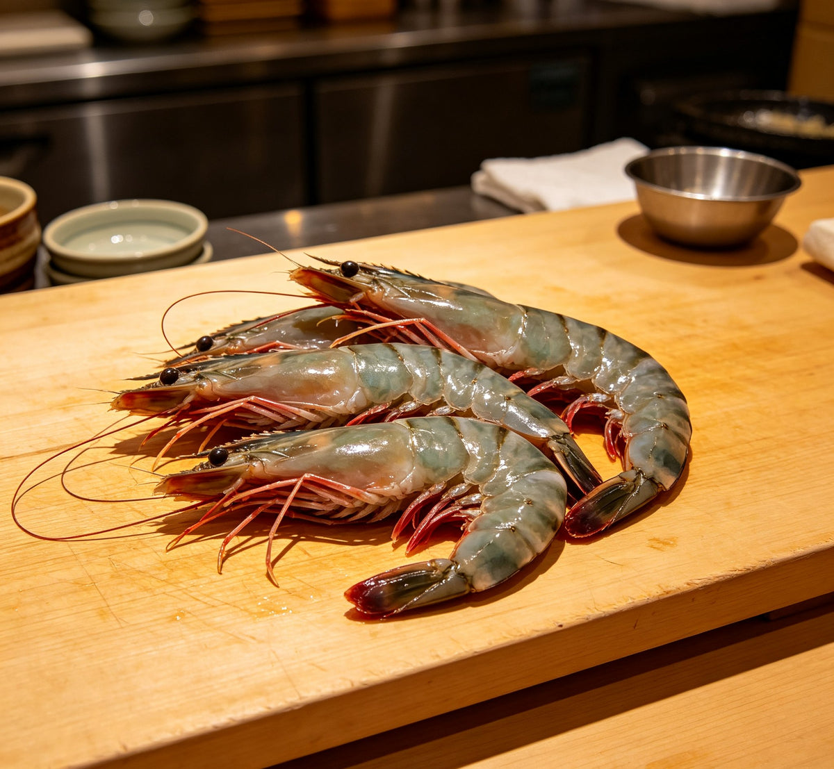 Whole raw tiger prawns