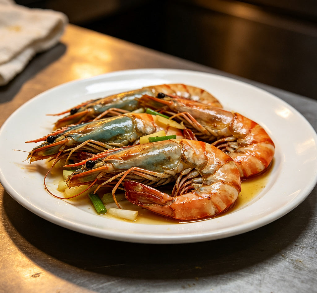 Whole raw tiger prawns