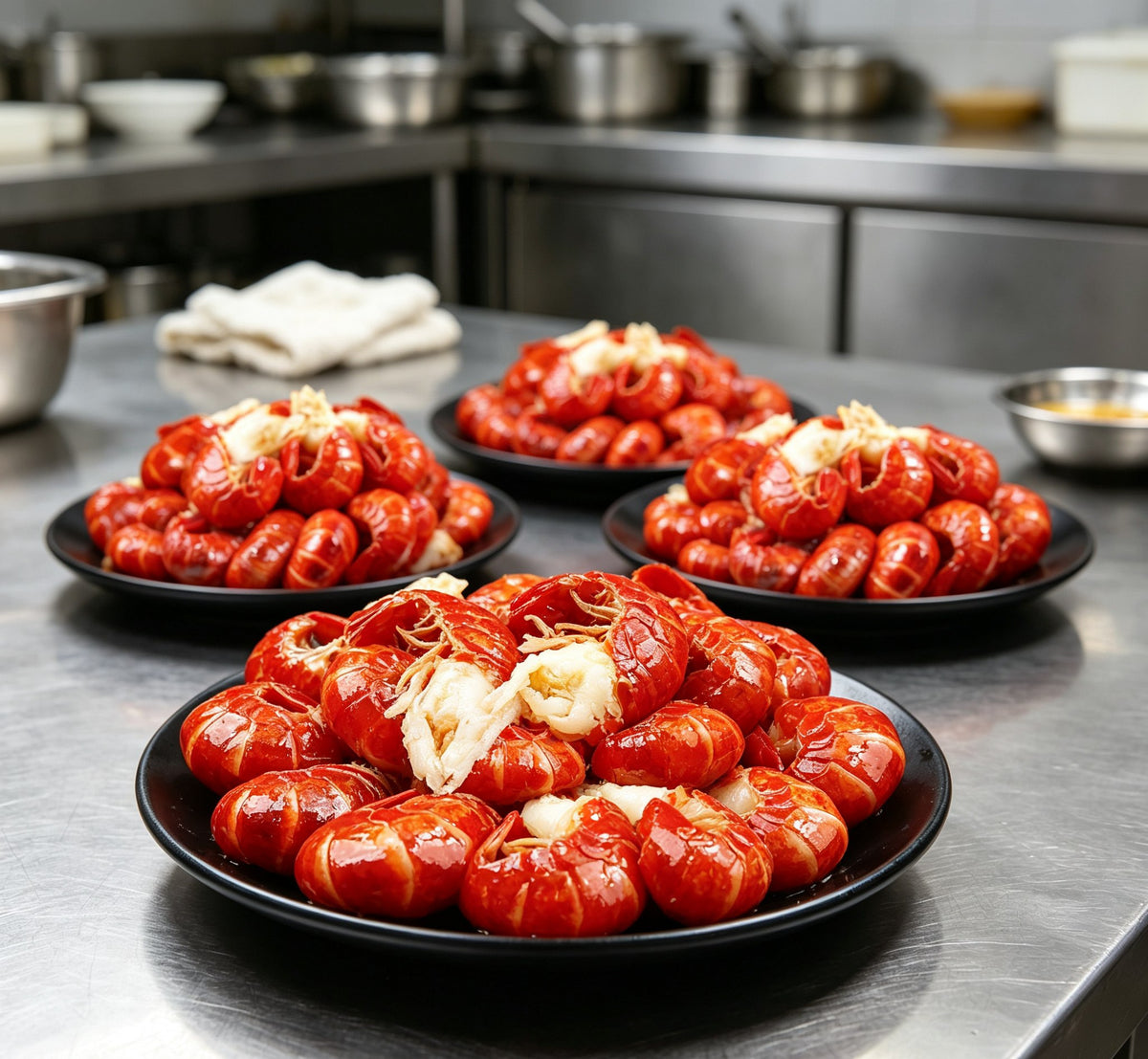 Cooked crawfish clusters on a platter