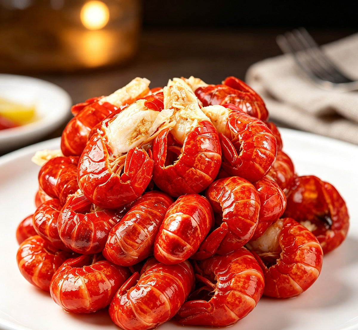 Cooked crawfish clusters on a platter
