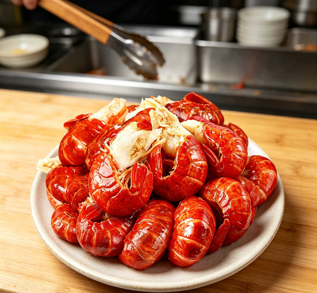 Cooked crawfish clusters on a platter